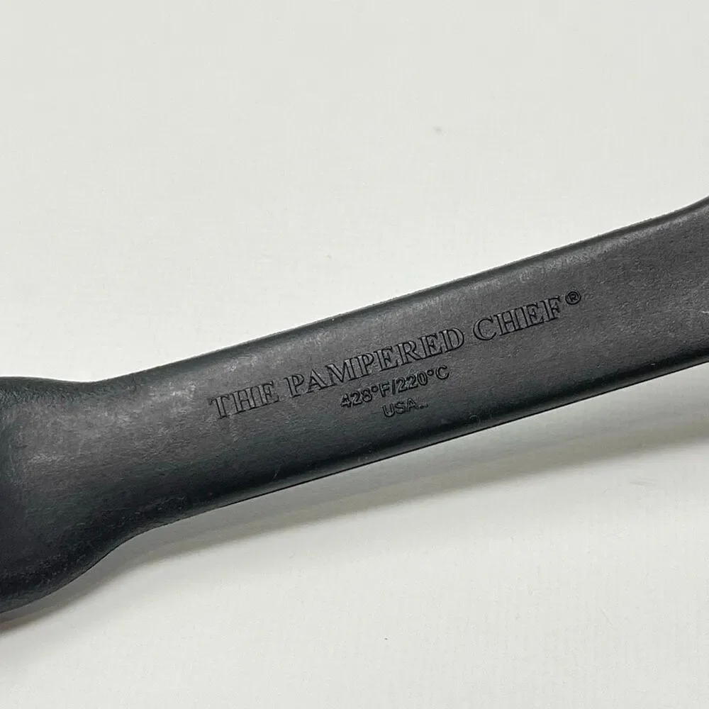 Pampered Chef Kitchen Utensil Black Slotted Serving Cooking Spoon Vintage